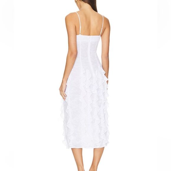 NBD Anila Midi Dress White Ruffle lace slip Revolve NWT Sz M - Picture 3 of 11